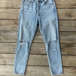 AGOLDE Jamie High Rise Straight Jeans Distressed Ripped Knee Light Wash Size 26